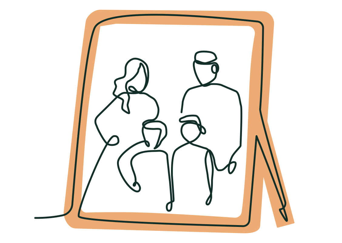 one-line illustration of family in a picture frame 